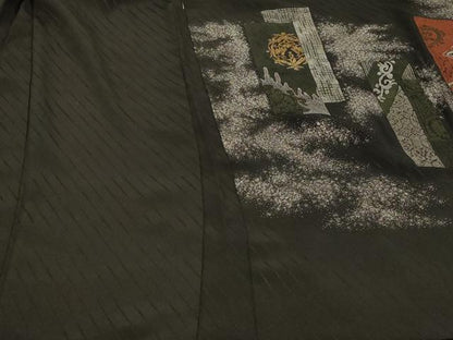 平和屋着物＃羽織　寿光織　短冊花文　黒地　金銀糸　正絹　逸品　CABE5529in