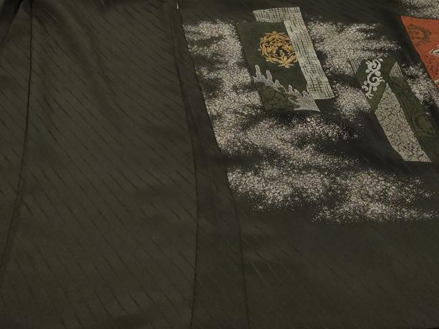 平和屋着物＃羽織　寿光織　短冊花文　黒地　金銀糸　正絹　逸品　CABE5529in