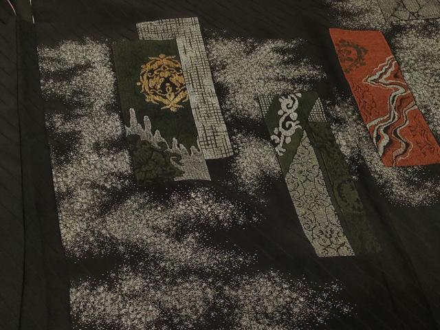 平和屋着物＃羽織　寿光織　短冊花文　黒地　金銀糸　正絹　逸品　CABE5529in