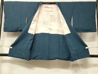 平和屋着物＃道行コート　更紗花地紋　鉄御納戸色　正絹　逸品　CABE5530in