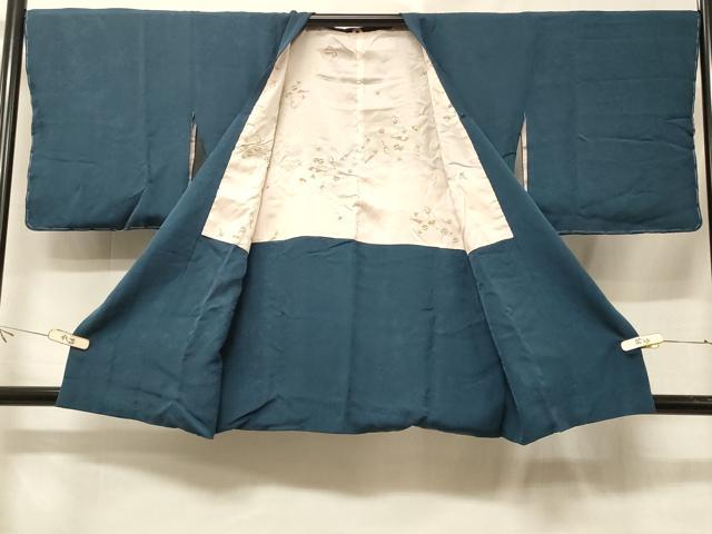 平和屋着物＃道行コート　更紗花地紋　鉄御納戸色　正絹　逸品　CABE5530in