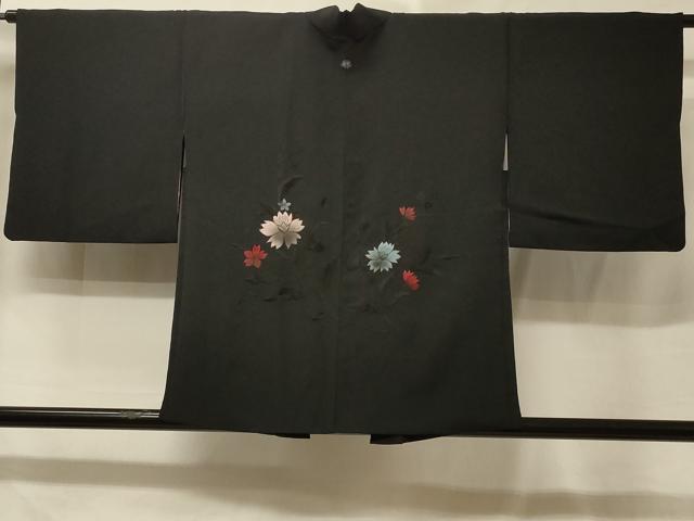 平和屋着物＃羽織　総刺繍　枝花文　黒地　正絹　逸品　CABE5532in