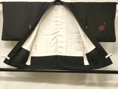平和屋着物＃羽織　総刺繍　枝花文　黒地　正絹　逸品　CABE5532in
