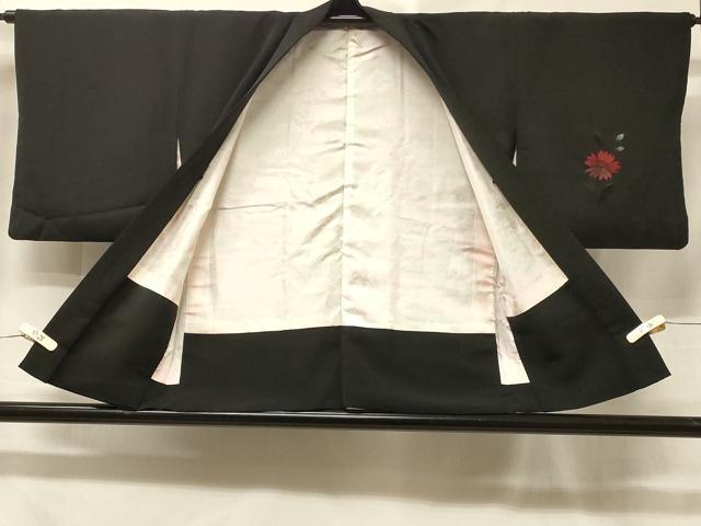 平和屋着物＃羽織　総刺繍　枝花文　黒地　正絹　逸品　CABE5532in