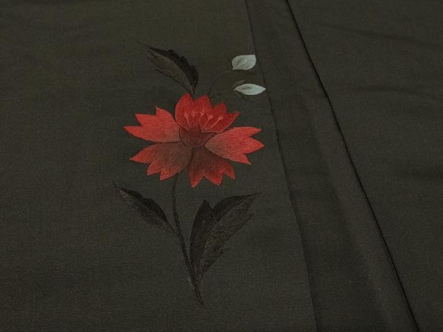平和屋着物＃羽織　総刺繍　枝花文　黒地　正絹　逸品　CABE5532in