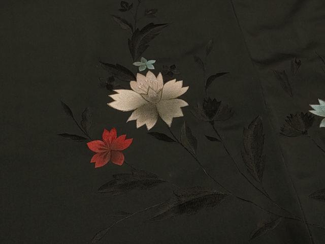 平和屋着物＃羽織　総刺繍　枝花文　黒地　正絹　逸品　CABE5532in