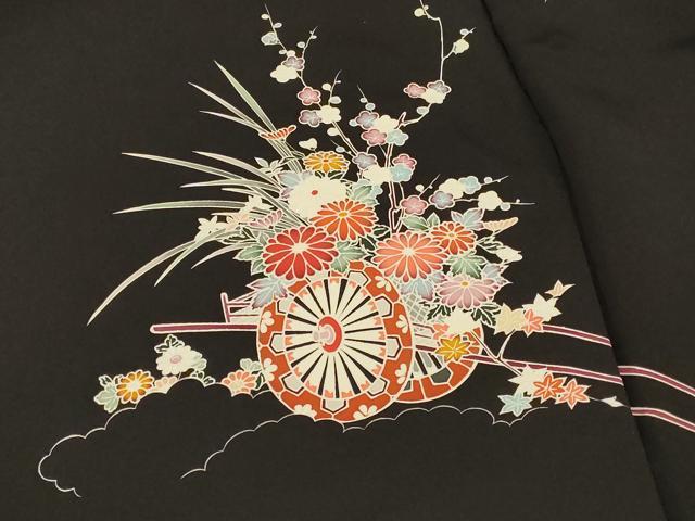 平和屋着物＃羽織　仮絵羽　花車文　黒地　正絹　逸品　未使用　CABE5534in