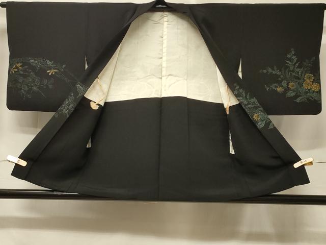 平和屋着物＃羽織　寿光織　草花文　黒地　金銀糸　正絹　逸品　CABE5553in