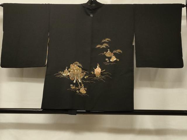 平和屋着物＃羽織　草花文　黒地　金銀彩　正絹　逸品　CABE5554in