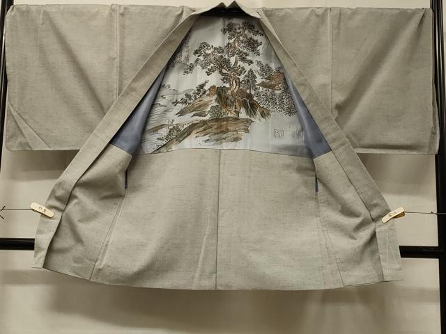 平和屋着物＃男性　長羽織　紬地　枯野色　正絹　逸品　未使用　CABE5559in