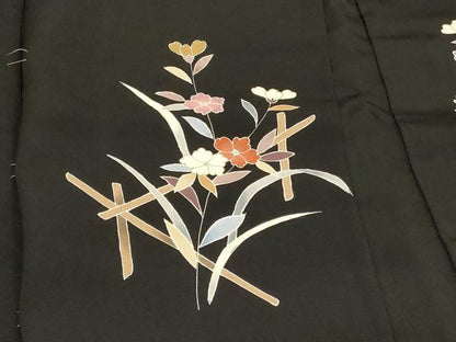 平和屋着物＃羽織　草花文　黒地　金彩　正絹　逸品　未使用　CABE5561in
