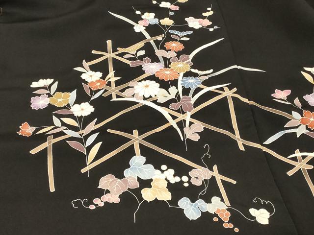 平和屋着物＃羽織　草花文　黒地　金彩　正絹　逸品　未使用　CABE5561in
