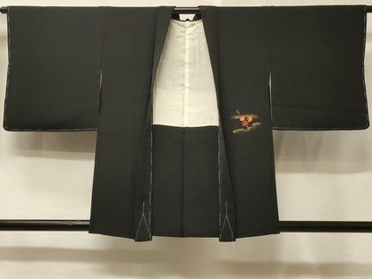 平和屋着物＃羽織　刺繍　松皮菱貝桶花文　黒地　金彩　正絹　逸品　未使用　CABE5573in