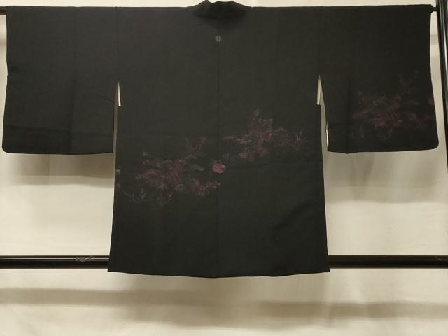 平和屋着物＃羽織　御所車花文　黒地　正絹　逸品　CABE5574in
