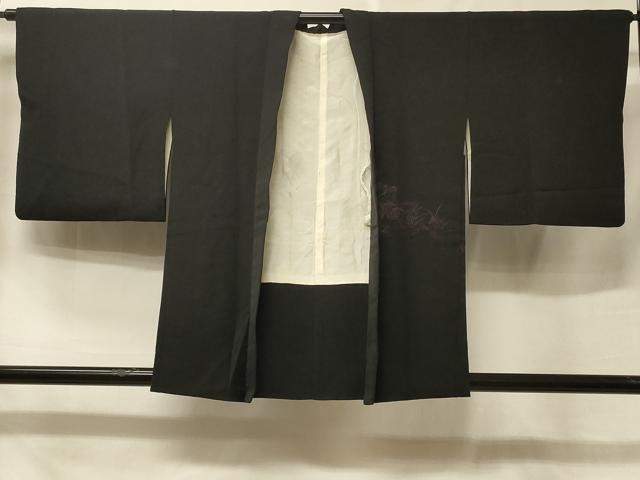 平和屋着物＃羽織　御所車花文　黒地　正絹　逸品　CABE5574in