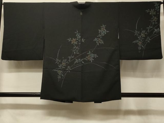 平和屋着物＃羽織　枝花文　黒地　正絹　逸品　CABE5575in