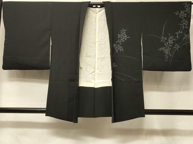 平和屋着物＃羽織　枝花文　黒地　正絹　逸品　CABE5575in