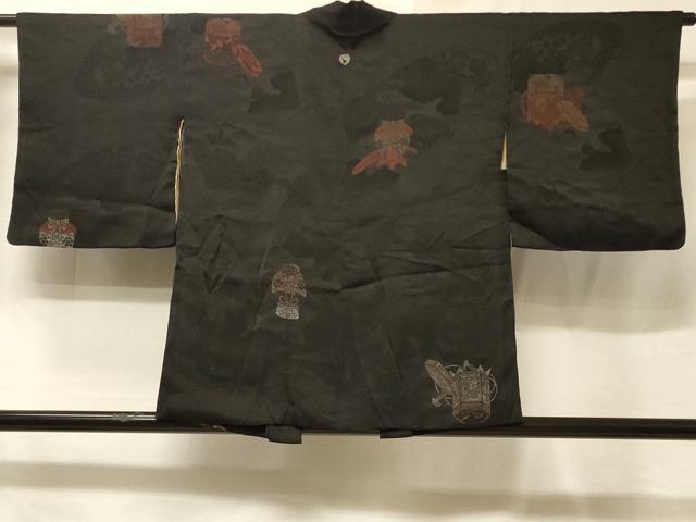 平和屋着物＃羽織　寿光織　陶器文　黒地　正絹　逸品　CABE5576in