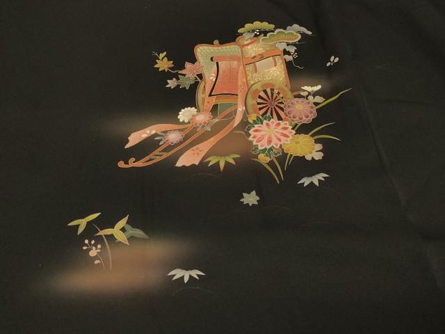 平和屋着物＃羽織　御所車花文　暈し染め　黒地　金彩　正絹　逸品　未使用　CABE5579in
