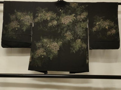 平和屋着物＃羽織　寿光織　草花文　黒地　金銀糸　正絹　逸品　CABE5580in