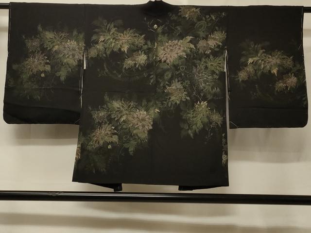 平和屋着物＃羽織　寿光織　草花文　黒地　金銀糸　正絹　逸品　CABE5580in