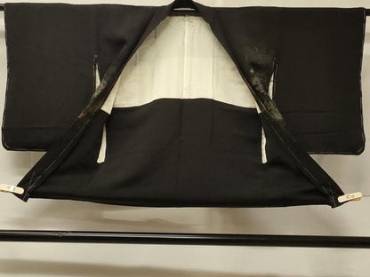 平和屋着物＃羽織　寿光織　草花文　黒地　金銀糸　正絹　逸品　CABE5580in