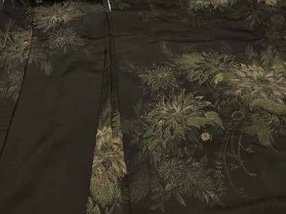 平和屋着物＃羽織　寿光織　草花文　黒地　金銀糸　正絹　逸品　CABE5580in