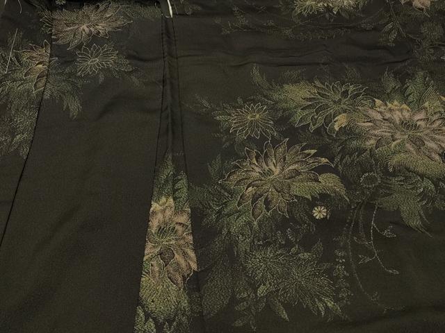 平和屋着物＃羽織　寿光織　草花文　黒地　金銀糸　正絹　逸品　CABE5580in