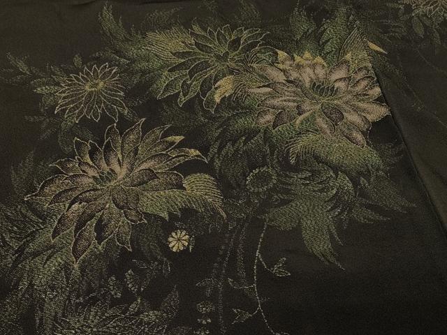 平和屋着物＃羽織　寿光織　草花文　黒地　金銀糸　正絹　逸品　CABE5580in