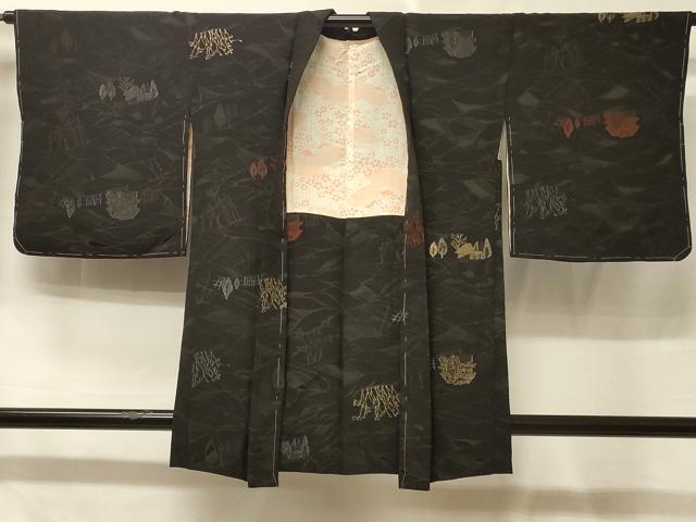 平和屋着物＃羽織　寿光織　風景文　黒地　金銀糸　正絹　逸品　未使用　CABE5581in