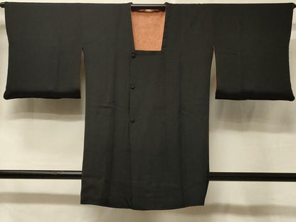 平和屋着物＃道行コート　リバーシブル　墨流し文様　黒地　正絹　逸品　CABE5582in