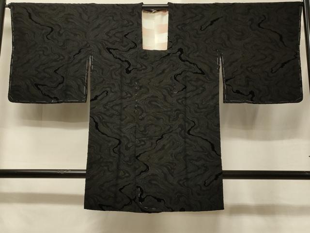 平和屋着物＃道行コート　輪奈ビロード　道長文　黒地　ロング丈　正絹　逸品　未使用　CABE5586in