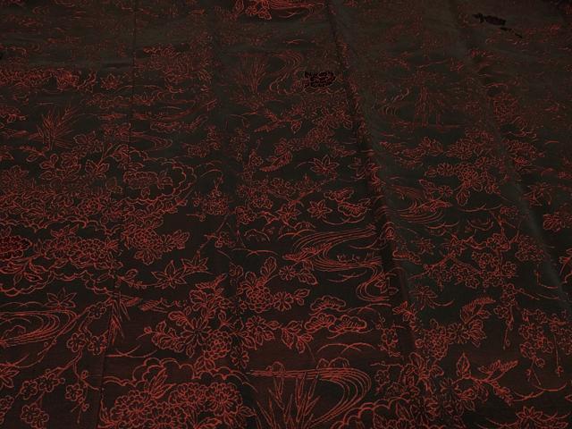 平和屋着物＃道行コート　輪奈ビロード　流水草花文　黒地　ロング丈　正絹　逸品　CABE5587in 平和屋着物＃道行コート 輪奈ビロード 流水草花文 黒地 ロング丈 正絹 逸品