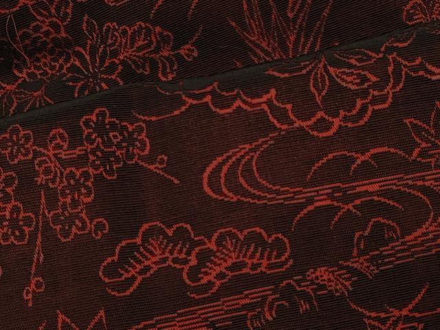 平和屋着物＃道行コート　輪奈ビロード　流水草花文　黒地　ロング丈　正絹　逸品　CABE5587in