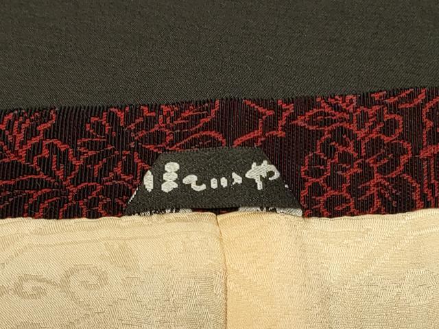 平和屋着物＃道行コート　輪奈ビロード　流水草花文　黒地　ロング丈　正絹　逸品　CABE5587in