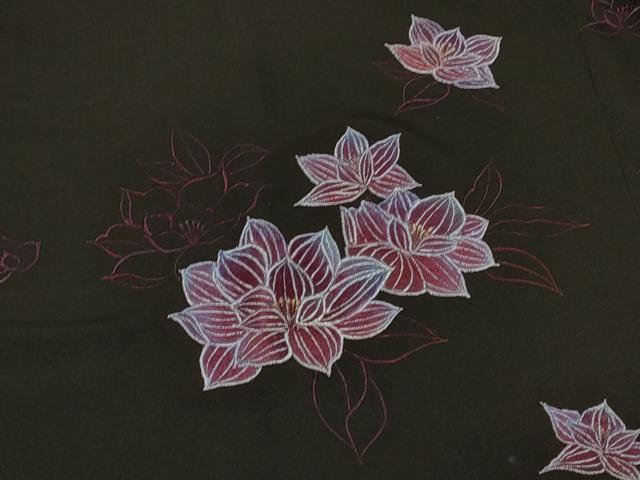 平和屋着物＃道行コート　総刺繍　草花文　黒地　金糸　正絹　逸品　未使用　CABE5588in
