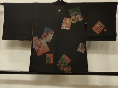 平和屋着物＃羽織　寿光織　破れ色紙花文　黒地　金銀糸　正絹　逸品　CABE5590in