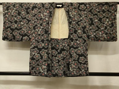 平和屋着物＃羽織　花づくし　黒地　正絹　逸品　未使用　CABE5592in