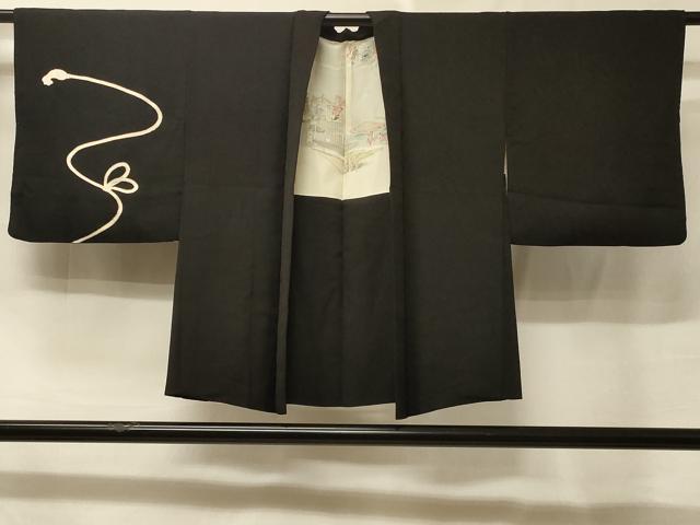 平和屋着物＃羽織　駒刺繍　結び紐文　黒地　金彩　正絹　逸品　CABE5593in
