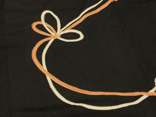 平和屋着物＃羽織　駒刺繍　結び紐文　黒地　金彩　正絹　逸品　CABE5593in