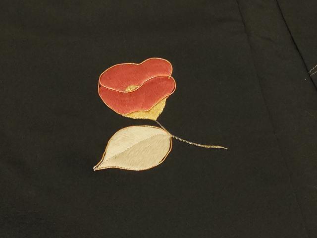 平和屋着物＃羽織　駒刺繍　総刺繍　草花文　黒地　金糸　正絹　逸品　CABE5594in 平和屋着物＃羽織 駒刺繍 総刺繍 草花文 黒地 金糸 正絹 逸品 CABE5594in
