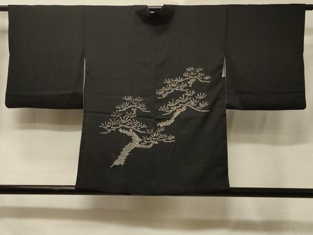 平和屋着物＃羽織　絞り　枝松文　黒地　正絹　逸品　CABE5595in