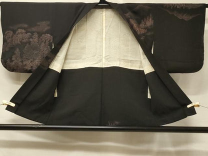 平和屋着物＃羽織　寿光織　風景文　黒地　正絹　逸品　CABE5597in