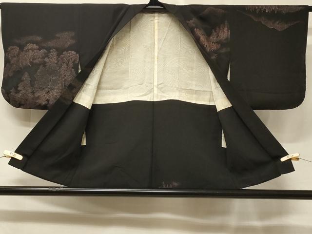 平和屋着物＃羽織　寿光織　風景文　黒地　正絹　逸品　CABE5597in