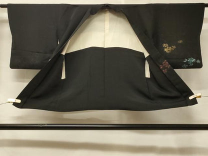 平和屋着物＃羽織　寿光織　草花文　黒地　金糸　正絹　逸品　CABE5598in
