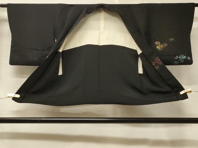 平和屋着物＃羽織　寿光織　草花文　黒地　金糸　正絹　逸品　CABE5598in