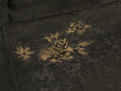 平和屋着物＃羽織　寿光織　草花文　黒地　金糸　正絹　逸品　CABE5598in