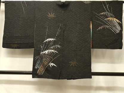 平和屋着物＃羽織　笹竹文　黒地　金銀彩　正絹　逸品　CABE5599in