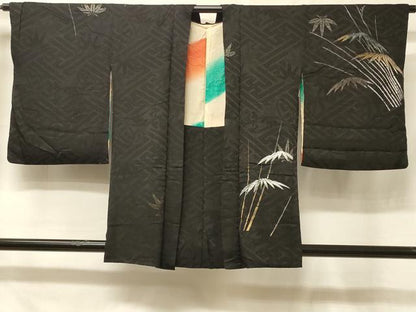 平和屋着物＃羽織　笹竹文　黒地　金銀彩　正絹　逸品　CABE5599in