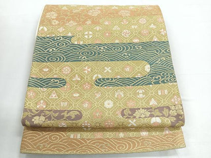 平和屋着物◎六通柄袋帯　唐織　雲取り花文　金糸　正絹　逸品　CABE5617nb